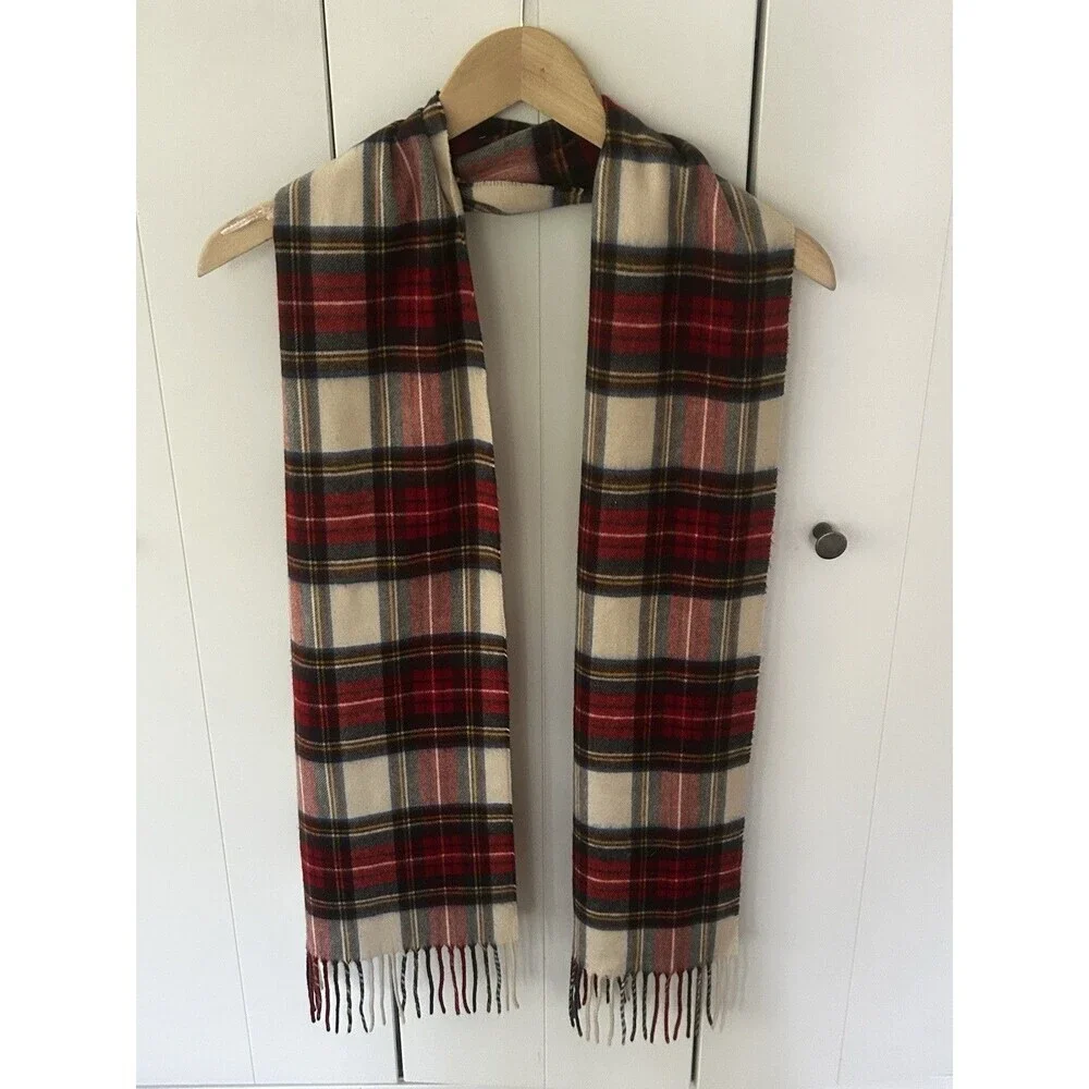 Cashmink Plaid Scarf Made in Germany Fringe Tartan Preppy Red Blue Yellow Soft!